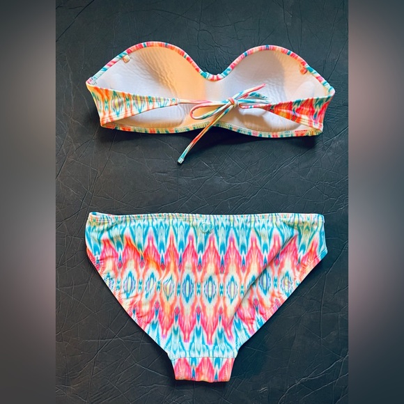 Op Swimwear Neon print strapless 2 piece bikini size juniors M (7-9) - Picture 9 of 16